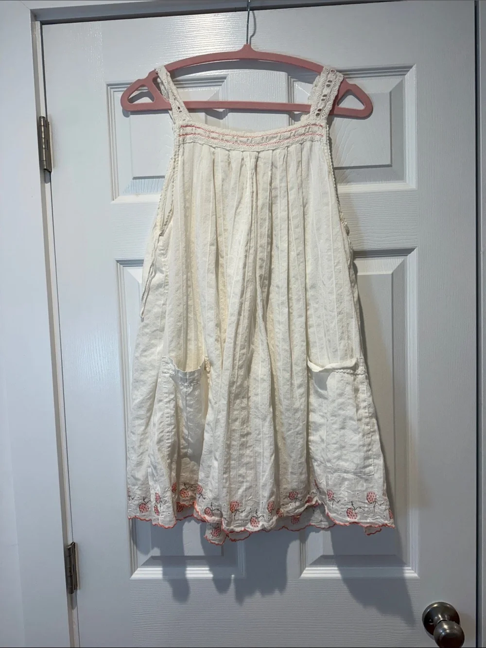 Free People Cream Mini Babydoll Dress with Orange Embroidery